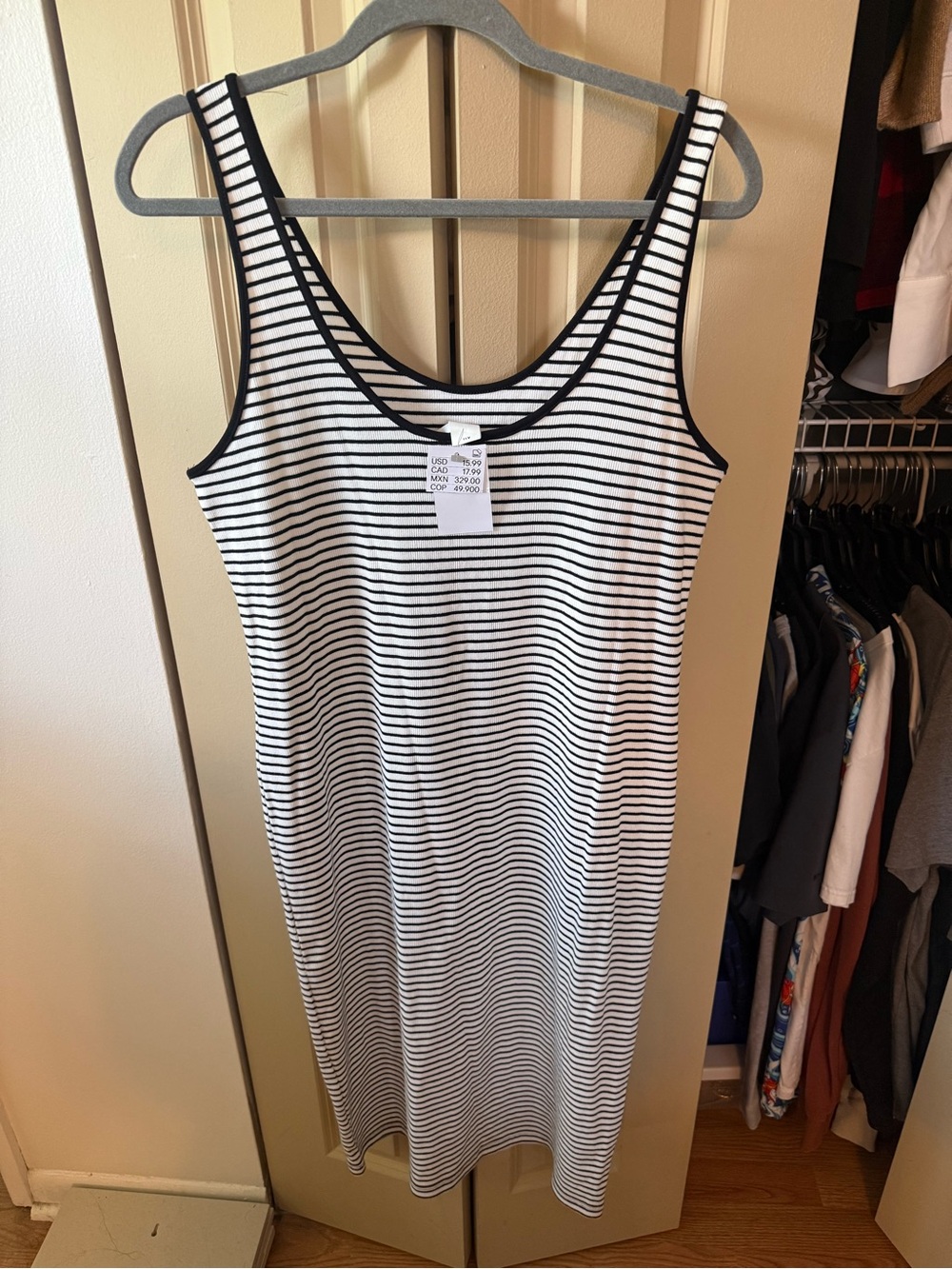 NWT. SZ XL -H&M Black and White Striped Tank Midi Dress
